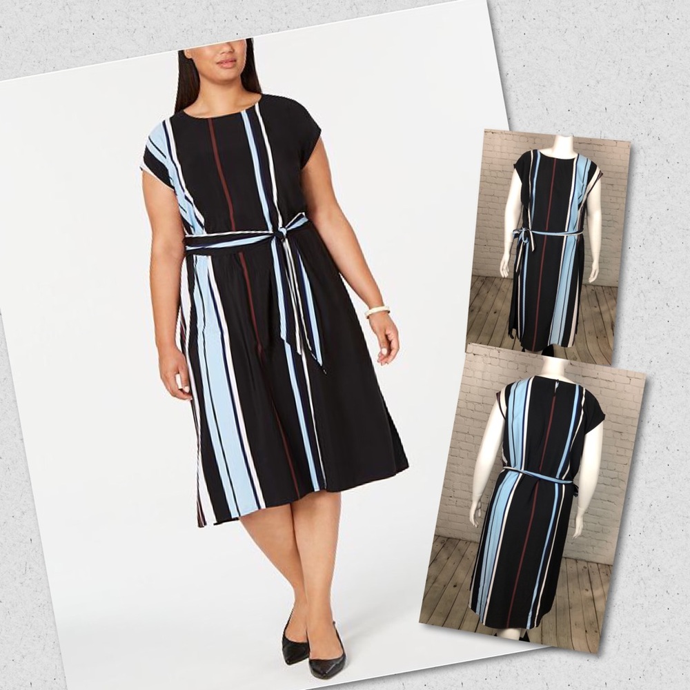 16W 24W Alfani Black & Blue Stripe Dress Plus Size